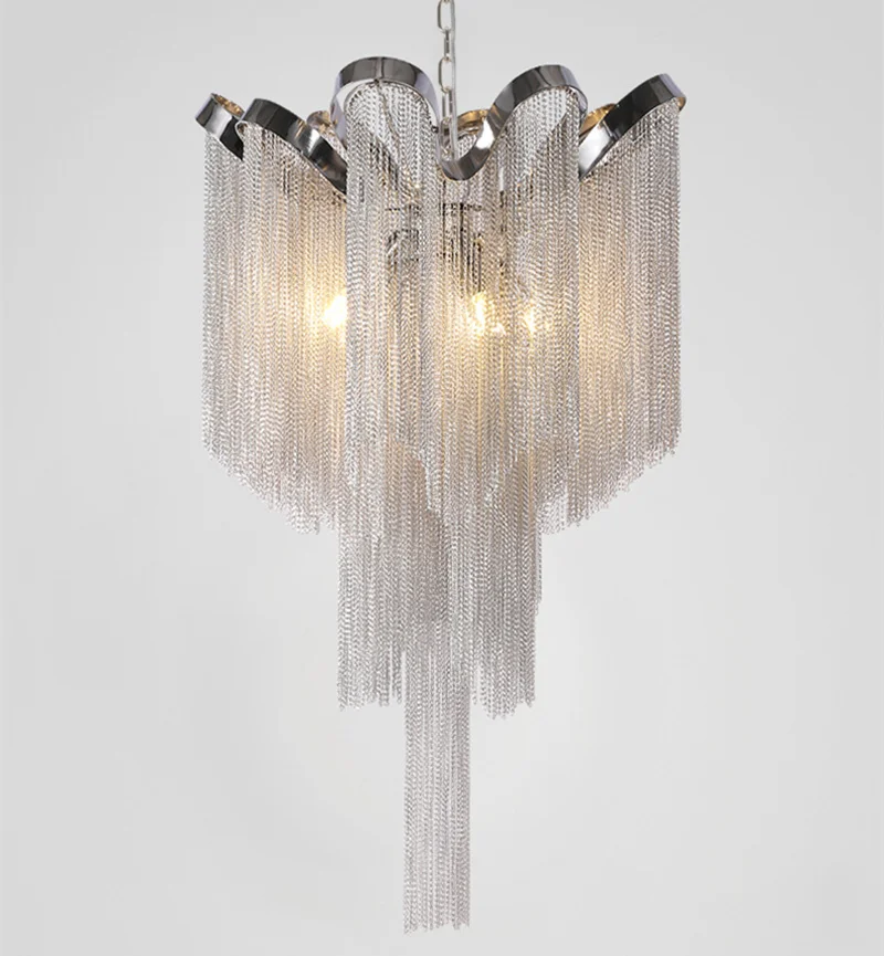 Italian Postmodern Aluminum Chain Ceiling Light Chain lamp living room lights creative personality tasseled villa lampara techo
