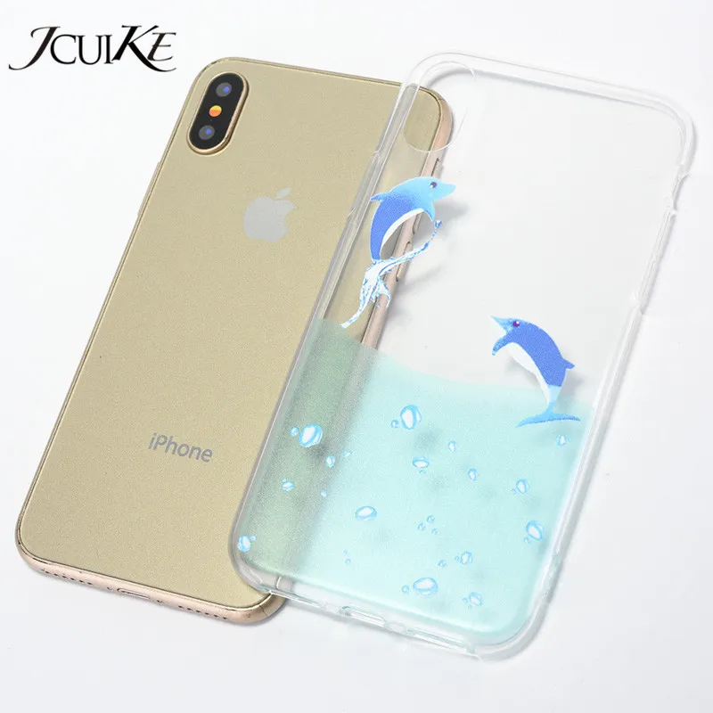 JICUIKE Роскошные модные высокий прозрачный ТПУ soft shell Дельфин для iPhone X чехол