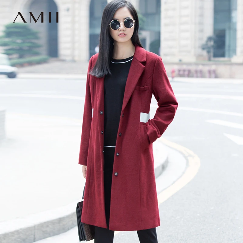 Amii Офисная Леди Женское шерстяное пальто 2018 зимнее покрытое Slim Fit кнопка Turn Down