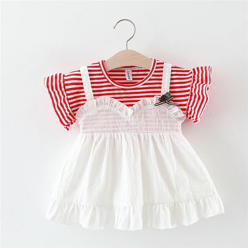 Полосатое детское платье Одежда для девочек детская одежда Bebe новое Летнее