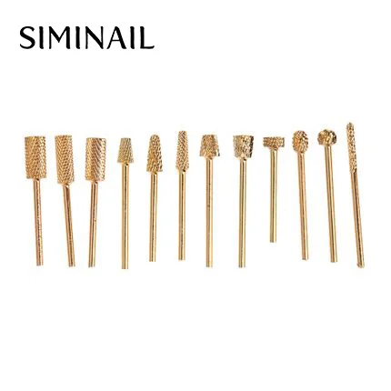 SIMINAIL 1 коробка 12 шт золотого цвета шлифовальная насадка для ногтей сверло из