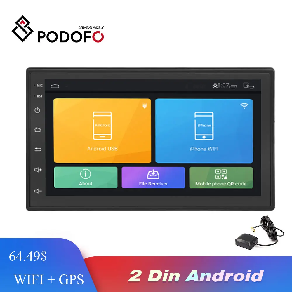 Podofo Android автомобильный Радио мультимедийный плеер 2 Din 7 ''сенсорный экран Авторадио Bluetooth FM wifi AUX 2DIN Аудио плеер с GPS стерео