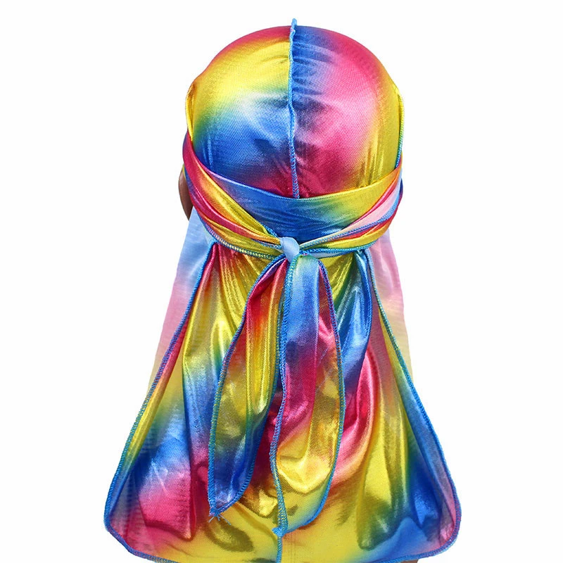 Для мужчин блестящие шелковые бандана головные уборы красочные Durags тюрбан Durag