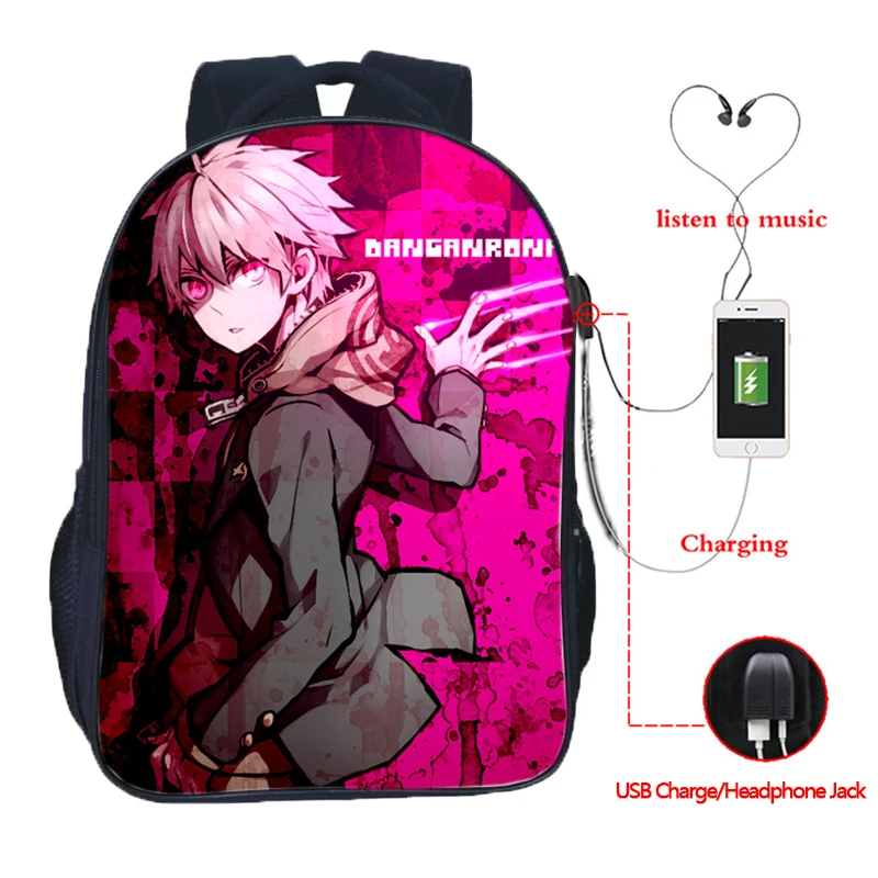 4 Рюкзак Danganronpa для мужчин, женщин, мальчиков и девочек, школьный рюкзак с двумя карманами и usb зарядкой, модный рюкзак для ноутбука, рюкзаки для подростков - Цвет: 4