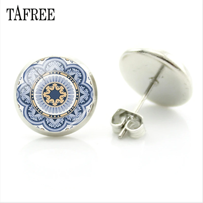 Серьги-гвоздики TAFREE 2018 Azulejo Portugues темпераментные серьги Португалия круглые