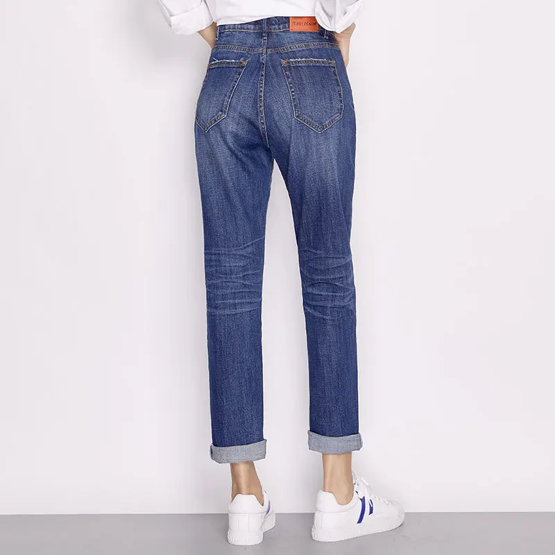 Женские Джинсы бойфренда LEIJIJEANS синие повседневные классические прямые джинсы с