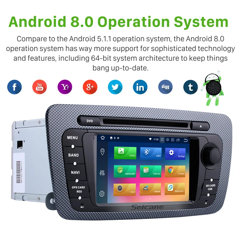 Seicane 2 Din Android 8 0 7 дюймов автомобильное радио для 2009 2010 2011 2012 2013 SEAT IBIZA VW Стерео GPS