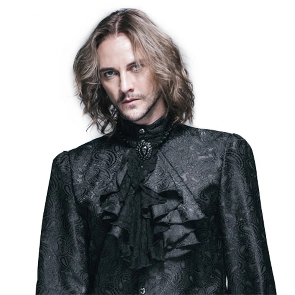 

Gothic Men's Necktie Party Victorian Black White Lace Shirt Necktie Punk Formal Ruffle Necktie