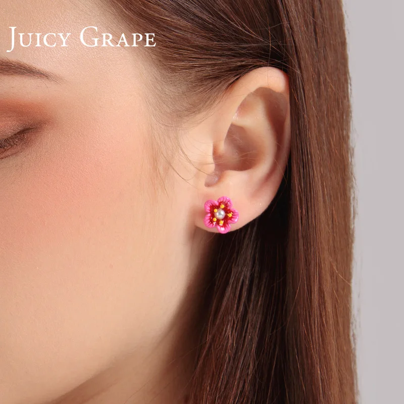 Juicy Grape Enamel Plum blossom New Stud Earrings girl Korean French Simple | Украшения и аксессуары