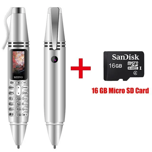Silver Add 16GB card SERVO K07 ручка мини сотовый телефон 0,9" маленький экран Две sim-карты Фонарик Bluetooth Dialer разблокировка Мобильный Телефон Запись Ручка телефоны - Цвет: Silver Add 16GB card