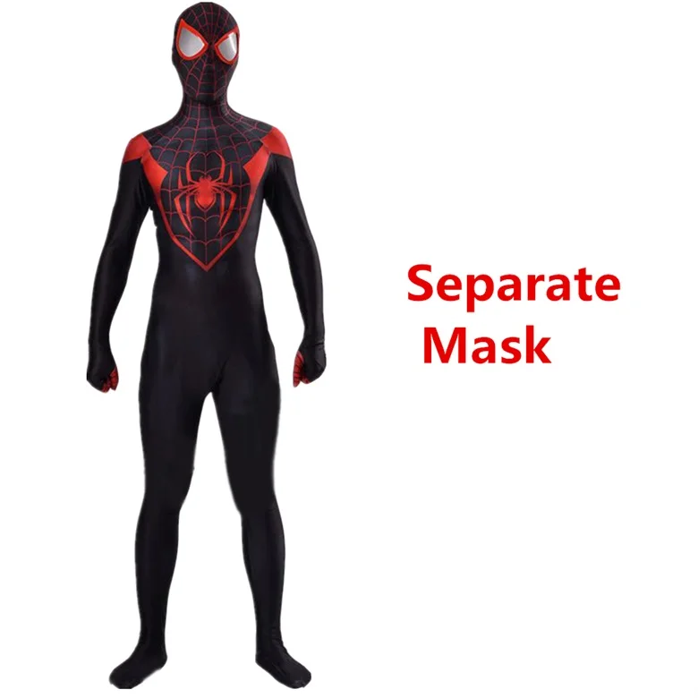 Separate Mask Для взрослых и детей Майлз Моралес удивительный паук комбинезон косплей костюм боди зентай черный красный костюм Хэллоуин - Цвет: Separate Mask