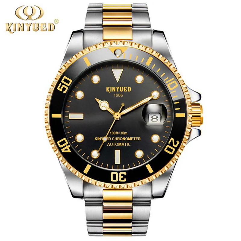 Gold Black KINYUED Скелет автоматические часы для мужчин нержавеющая сталь Водонепроницаемый s Tourbillon механические часы Лидирующий бренд Роскошные наручные часы - Цвет: Gold Black