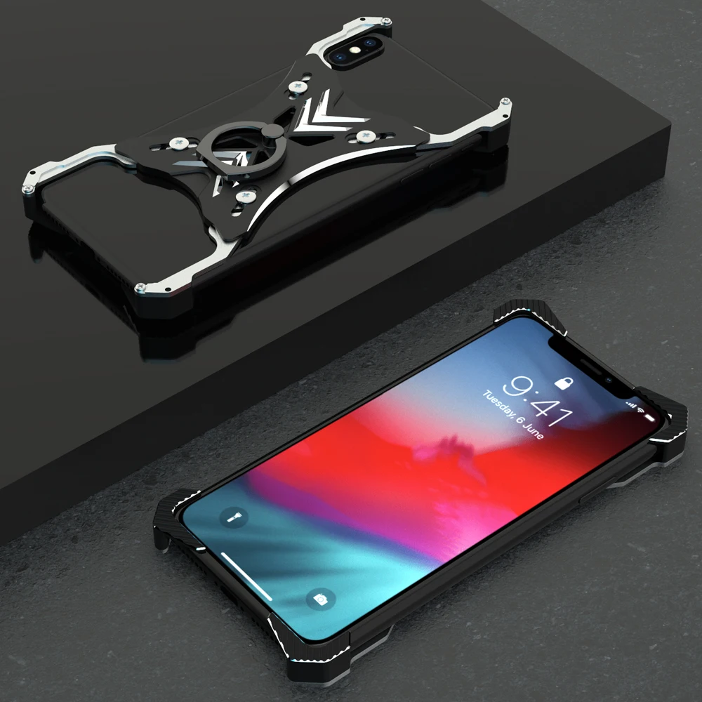 R-JUST для iPhone XS Max чехол Роскошный Жесткий металлический алюминиевый сплав кольцо держатель Броня противоударный задний Чехол для телефона для iPhone X XR чехол