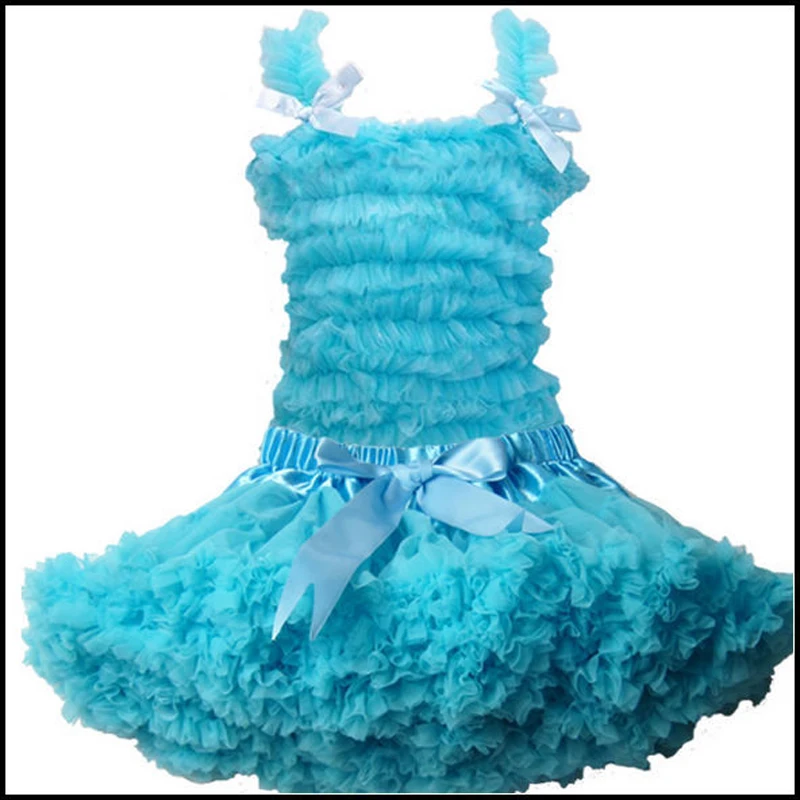 Бесплатная доставка однотонное детское шифоновое платье с рюшами комплект из