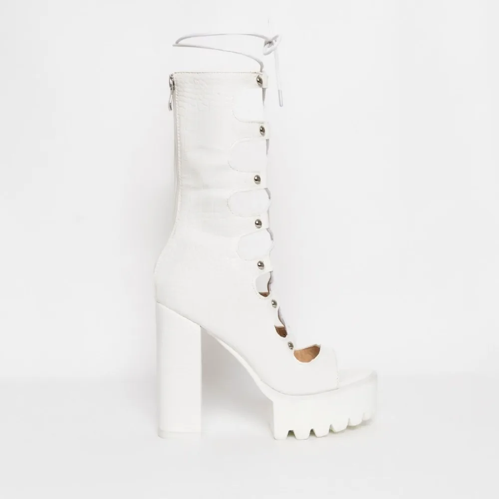 Женские ботинки Perixir модные летние на высоком каблуке шнуровке с перекрестной