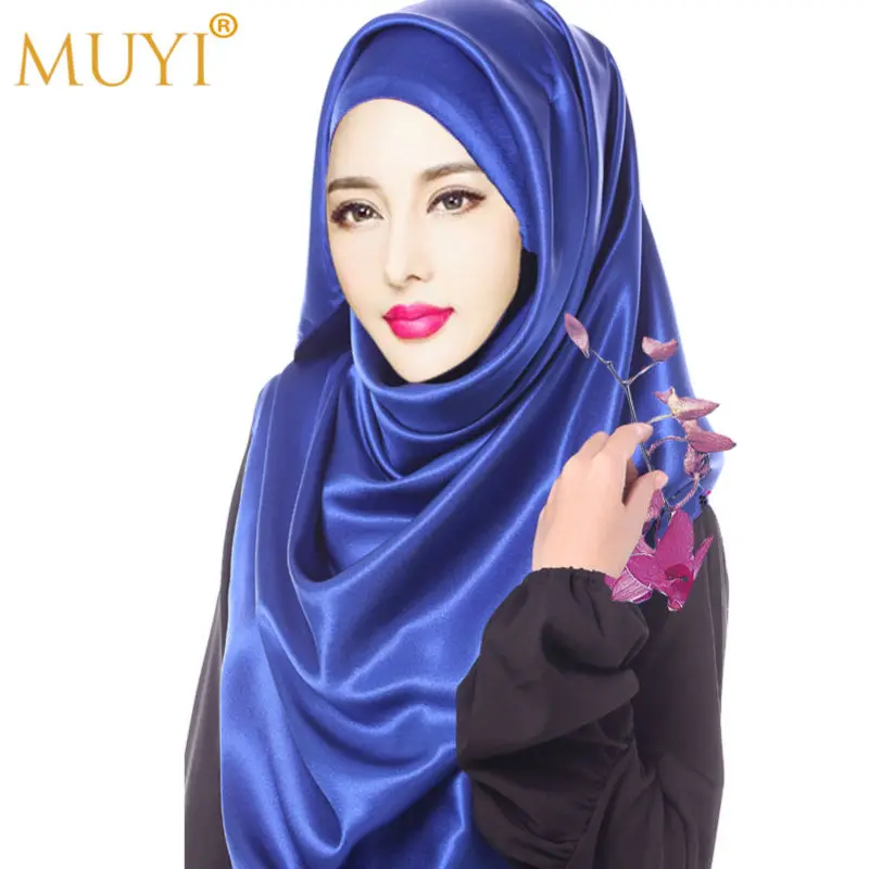 Мусульманский Хиджаб Женский шарф с квадратами Тюрбан головной убор атласные