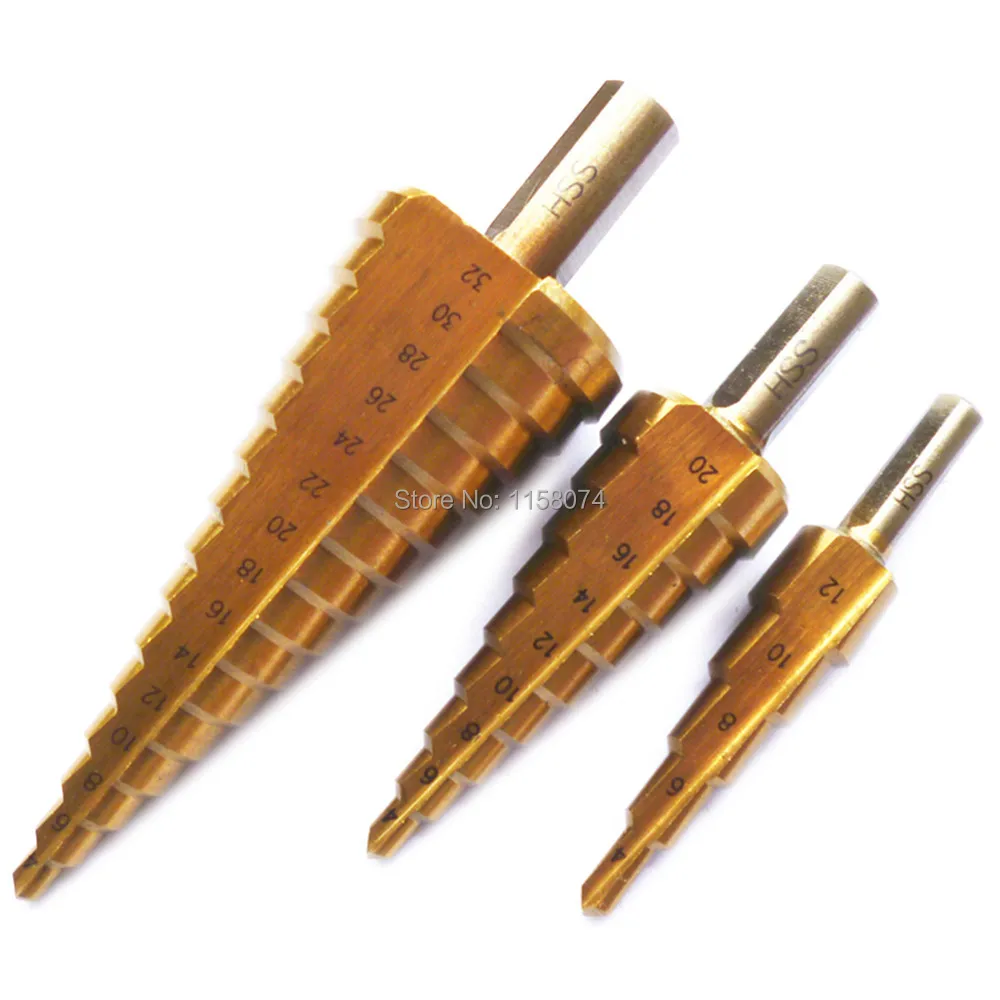 3pc Step Drill Bit Set Titanium Hss Industrial Reamer Metric 4-12mm 4-20mm 4-32mm Core Multiple Hole Cutter | Инструменты