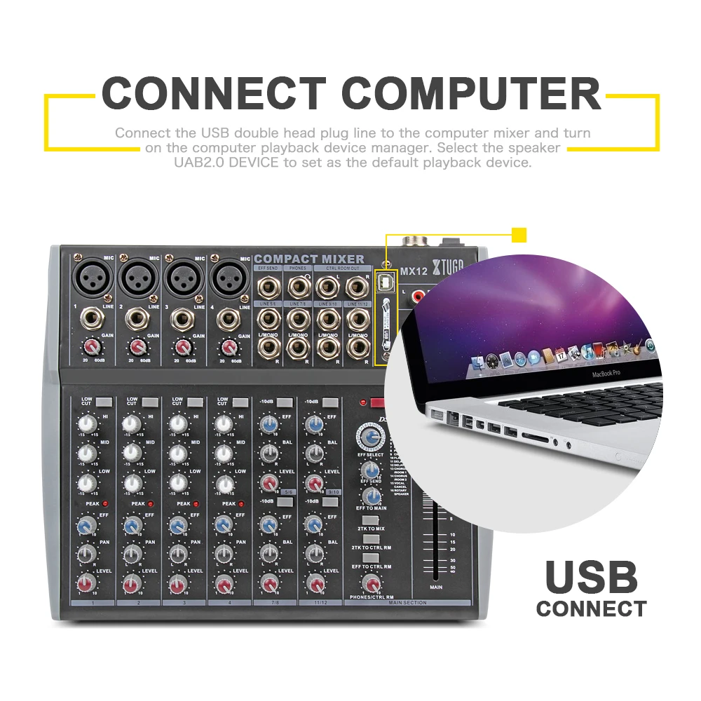 XTUGA MX12 каналы 3 полосный EQ аудио музыкальный микшер микшерная консоль с USB XLR