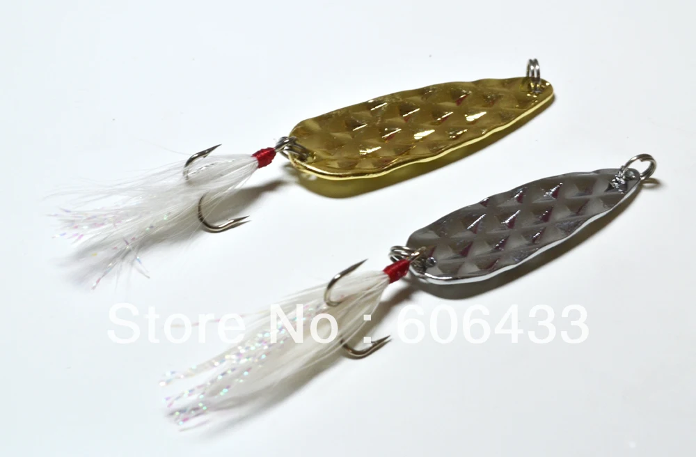 

Fishing fish spoons lures white feather hook baits tackles silvery 7g