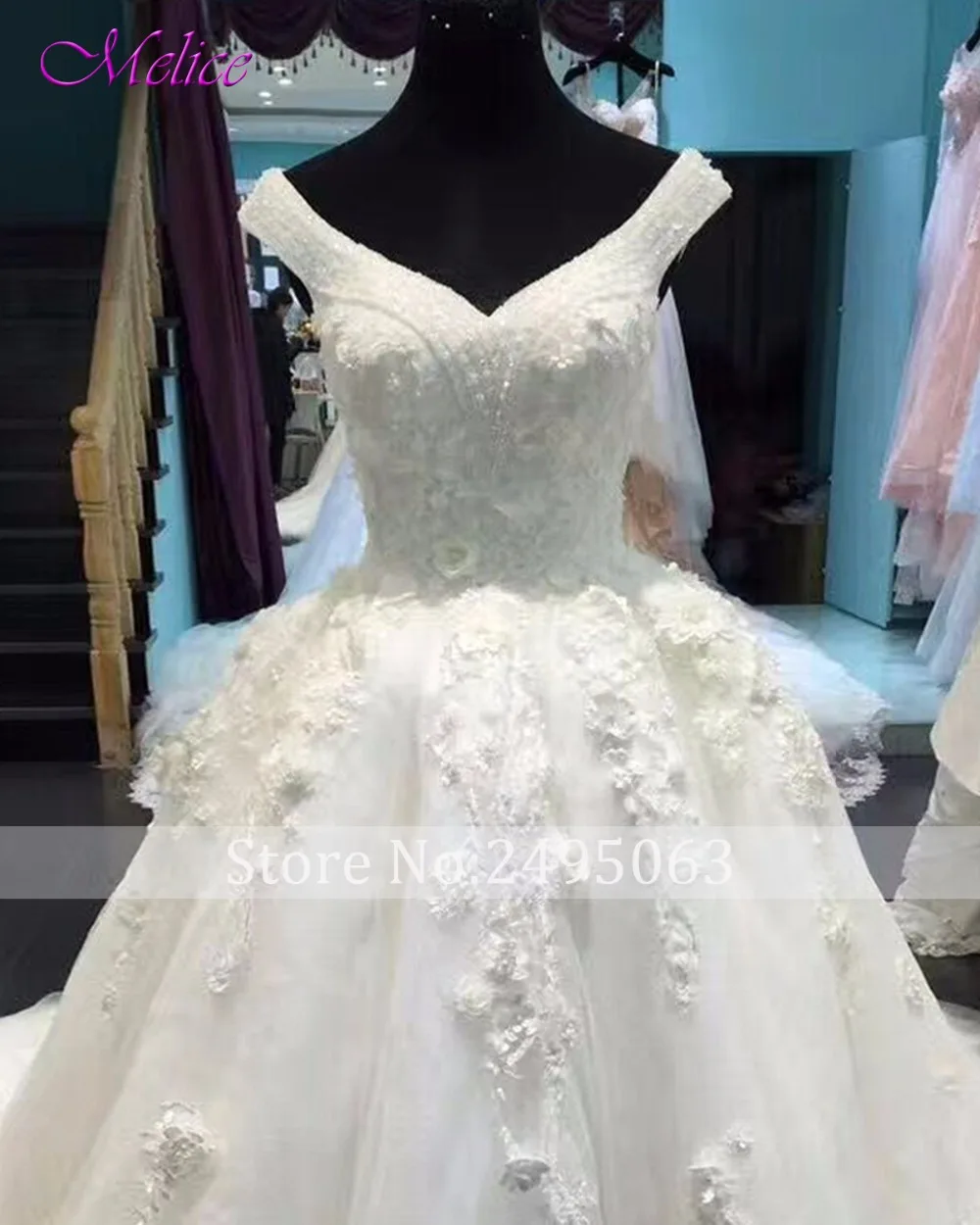 Melice Luxury Beaded Sweetheart Neck Lace Up Ball Gown Wedding Dresses 2020 Appliques Chapel Train Bridal Dress Vestido de Noiva | Свадьбы и