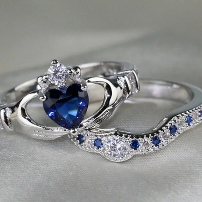 

OMHXZJ Wholesale European Fashion Woman Man Party Wedding Gift Crown White Blue AAA Zircon 18KT White Gold Ring RR601