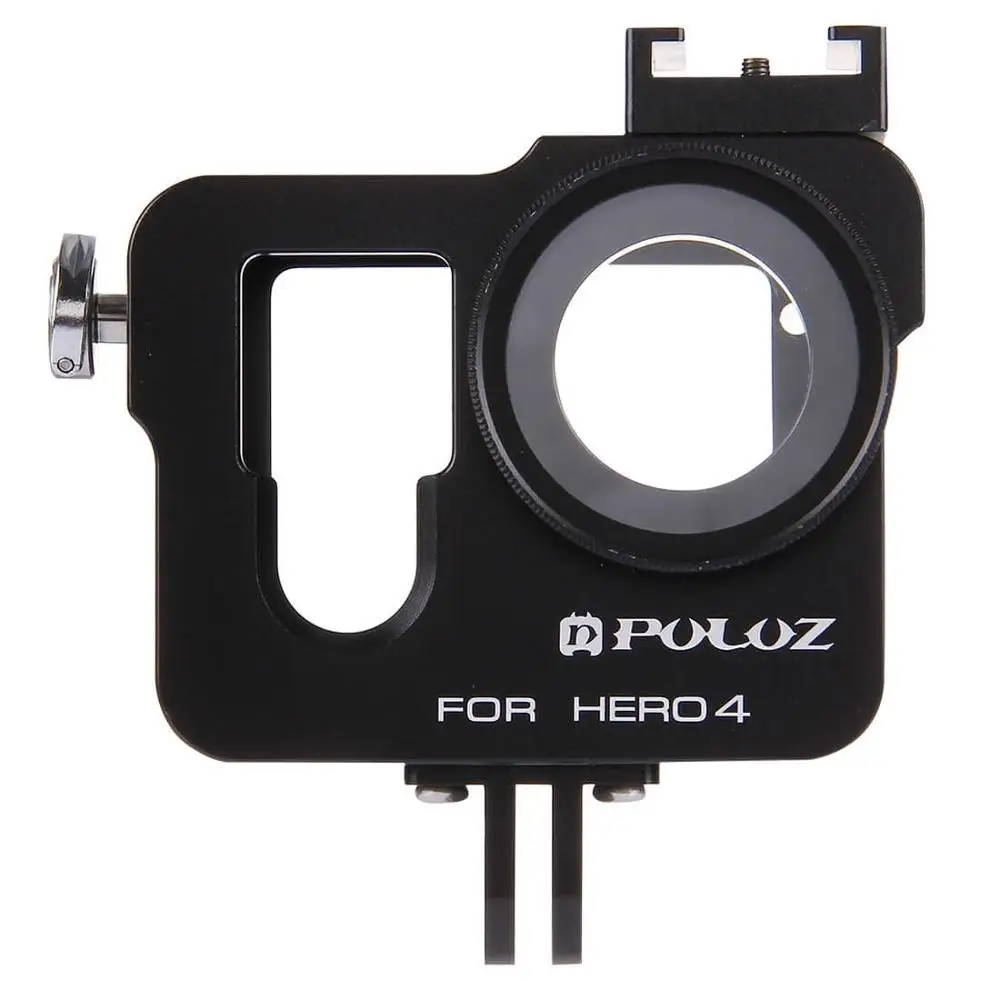PULUZ для GoPro аксессуары Корпус оболочки Алюминий сплав Защитная клетка с рамкой и УФ-фильтр для объектива Кепки для GoPro HERO4 GoPro HERO 4 - Цвет: Black