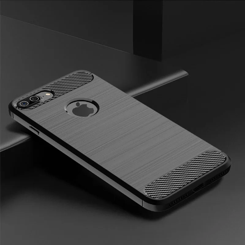 Чехол для iPhone 7 8 Plus силиконовый чехол ТПУ бампер противоударный карбоновый P Funda