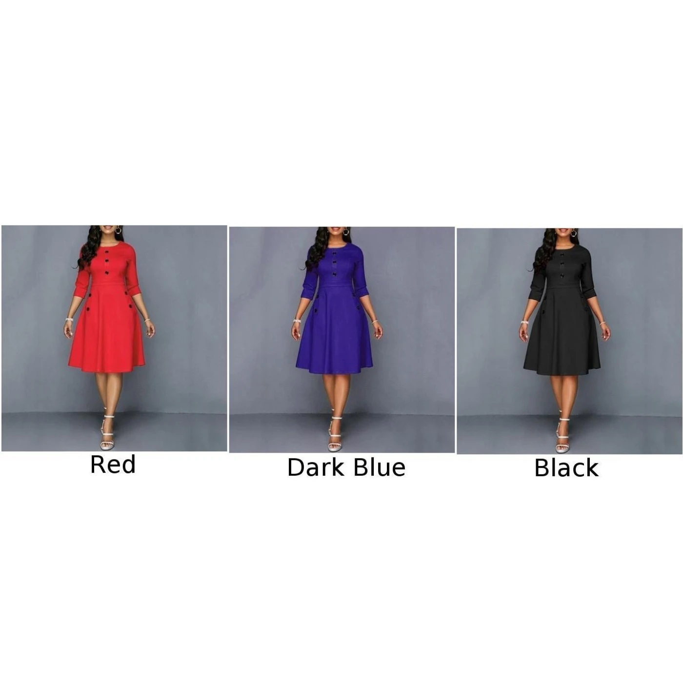 Женское платье для работы одноцветное винтажное стильное коктейльное 3/4 рукава