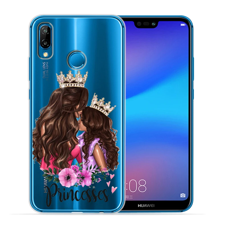 Чехол для телефона с черными и коричневыми волосами для мамы и дочки Huawei P30 Lite P30 Pro P20 Lite P8Lite P9Lite P10 P Smart Capa - Цвет: 03
