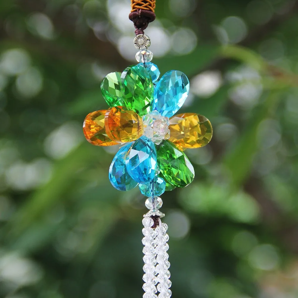 Роскошные повезло благословение цветок кристалл автомобиль Стайлинг красочные