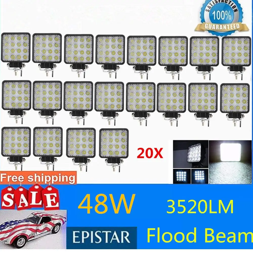 20pcs Flood OKEEN 20pce 4 дюйма 48 Вт внедорожный светодиодный светильник для работы Точечный светильник прожектор точечный луч для джипа УАЗ 4x4 автомобиль 4WD Лодка внедорожник ATV Moto - Цвет: 20pcs Flood