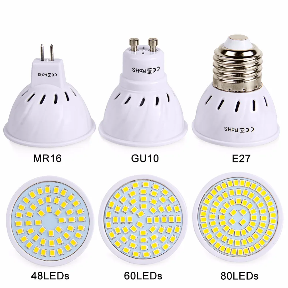 Светодиодный лампы E27 GU10 MR16 светодиодный светильник SMD 2835 220V 230V 48 60 80 светодиодный s 250-499 люмен для Гостиная украшения ампулы