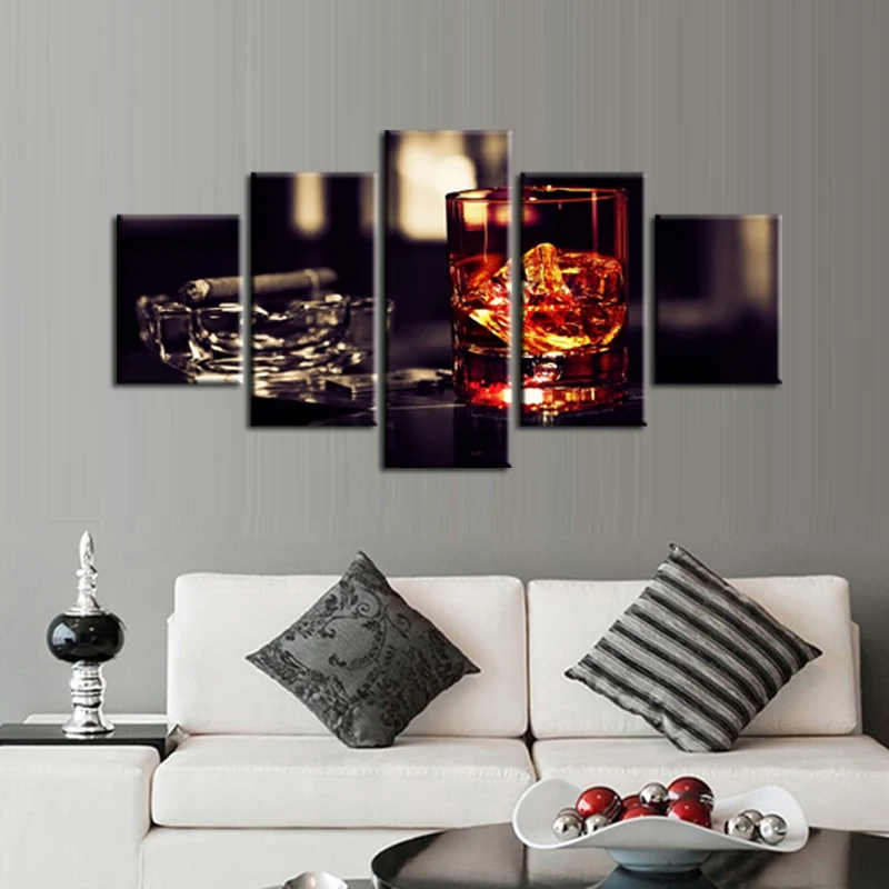Painting Framed Wall Art Prints 5 PiecesSet Coffee Cup Fashion Canvas HD Home Decoration Modular Pictures For Living Room | Дом и сад
