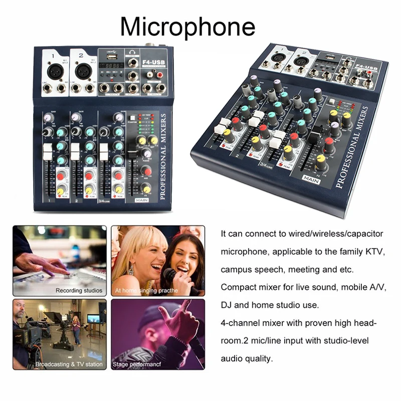 FELYBY мини портативный аудио микшер с USB Bluetooth DJ звуковая микшерная консоль MP3