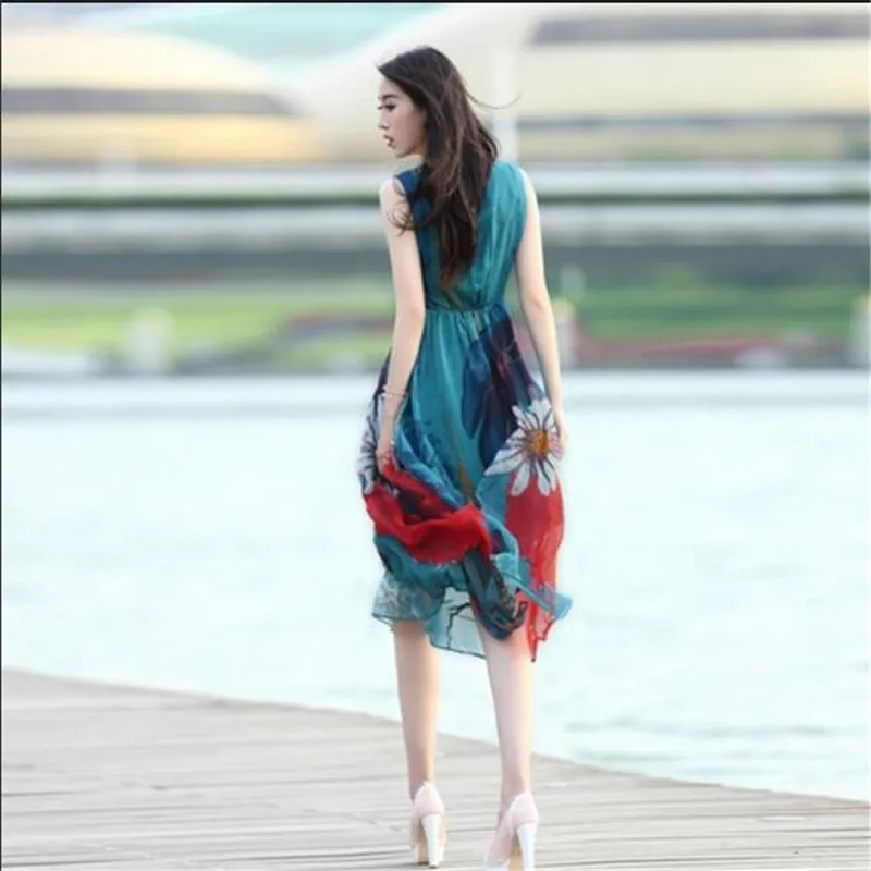 

Latest 2018 European Fashion Women's Summer Dress Sexy V-Neck Print Dresses Ladies Plus Size Leisure Slim Long Vestidos A0218