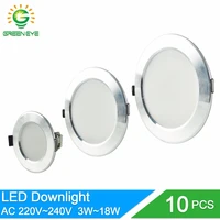 10pcs led downlight 3w 5w 7w 9w 12w 18w ac 220v 240v aluminum ultrathin downlight indoor ceiling round recessed spot lighting