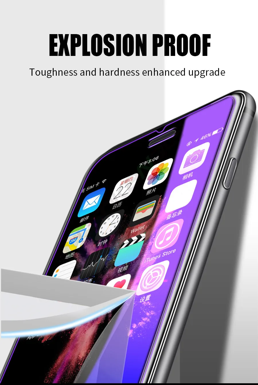 Закаленное стекло для iPhone XS Max XR X 8 7 6 6s Plus 11 Max Pro с защитой от ультрафиолета 9 H, фиолетовый, синий светильник, отпечаток пальца