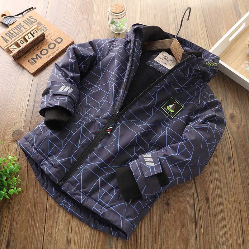 Navy blue IYEAL/осенне-зимняя детская водонепроницаемая куртка для мальчиков; флисовое пальто; ветровка с капюшоном; спортивная ветрозащитная куртка; Верхняя одежда; детская одежда - Цвет: Navy blue