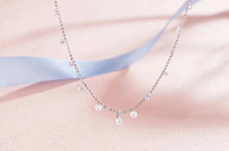 Женское длинное ожерелье серебряного цвета с кисточками и цирконами|pendant necklace