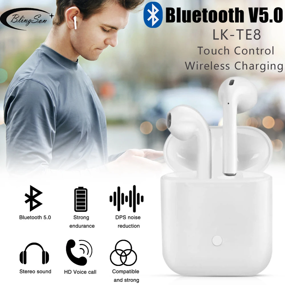 Мини LK TE8 TWS Bluetooth v5.0 наушники беспроводные капельки со стерео спортивная