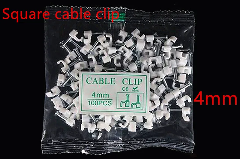 100pcs/bag Cable fixed 4mm Square cable clips with Nail, Cable Clamp with Nail F