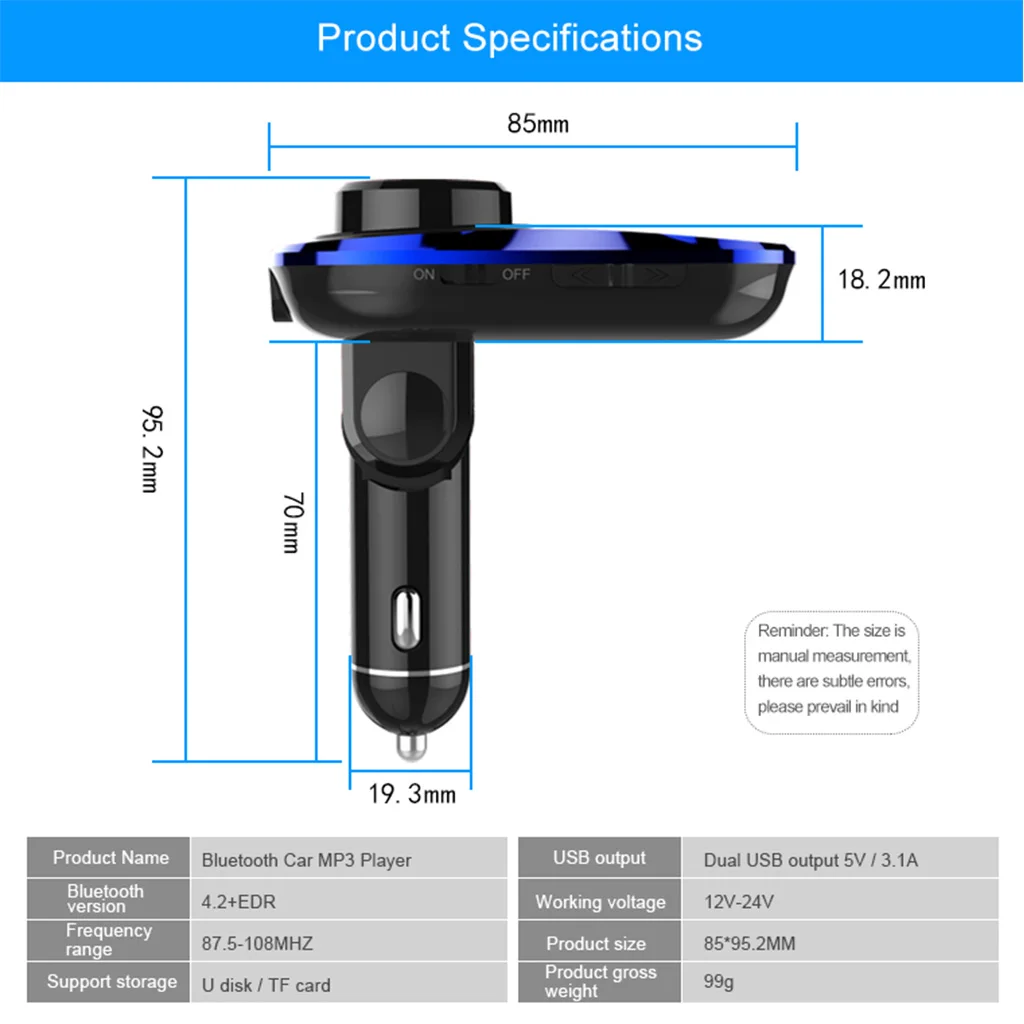 Универсальный автомобильный беспроводной Bluetooth FM модулятор с двумя USB портами