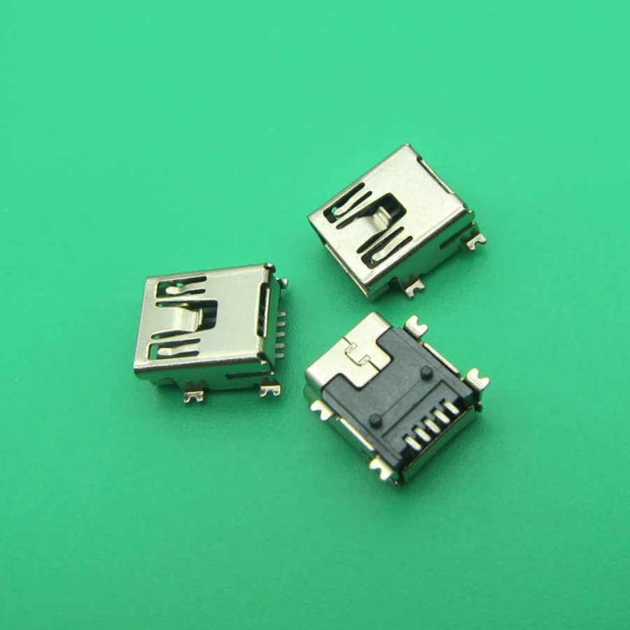 1000pcs/tape & Reel Mini USB Connector 2.0 B F 5 Pin receptacle Female right angle SMD /SMT Mount reflow solderable Board guide
