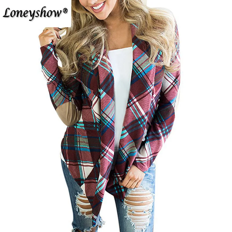 Loneyshow 2018 New Long Sleeve Plaid Cardigans Women Thin Autumn Coats Female Loose Casual Open Stitch Knitted Femme Outwear |