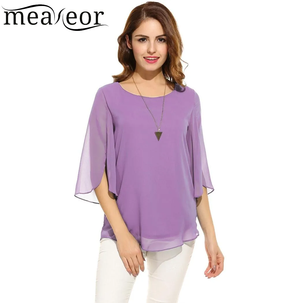 Meaneor Camiseta топы Blusa Женские повседневные 3/4 рукав o образный вырез сплошной