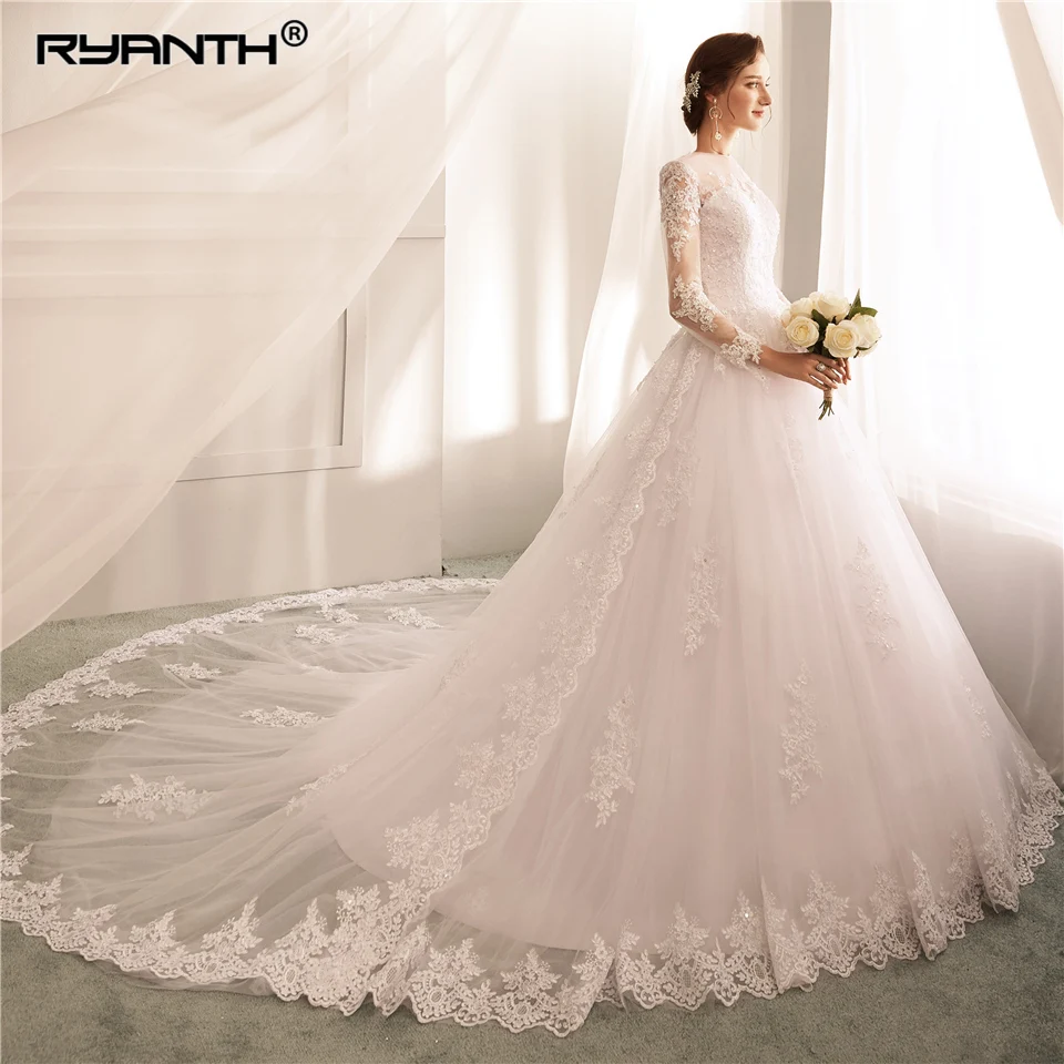 Женское свадебное платье с длинным рукавом Vestido de Noiva дешевое прозрачное бальное
