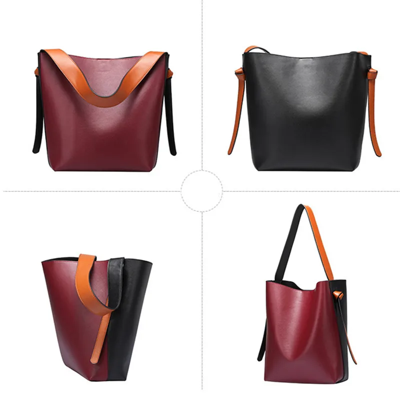 Большая Сумка-тоут из натуральной кожи сумки контрастного цвета Повседневная