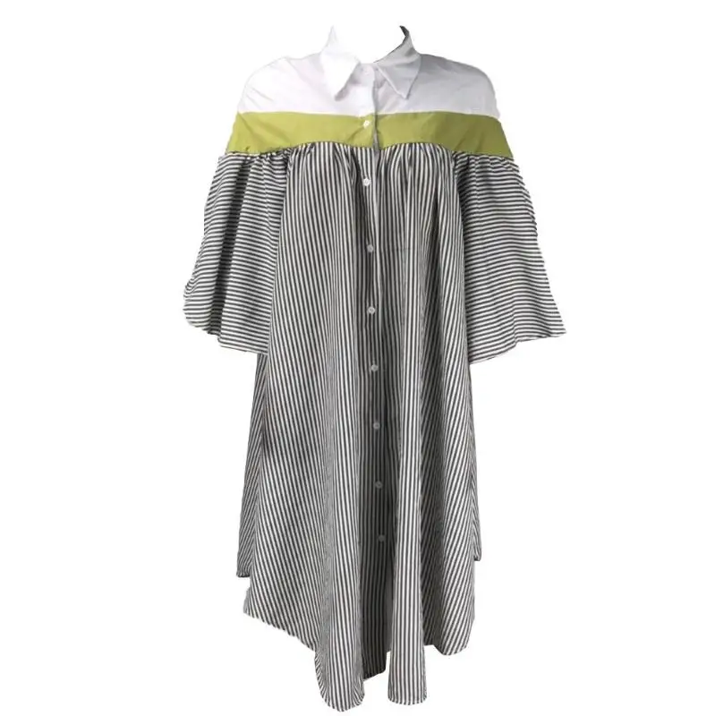 Женское платье-рубашка в полоску свободное винтажное платье с отложным
