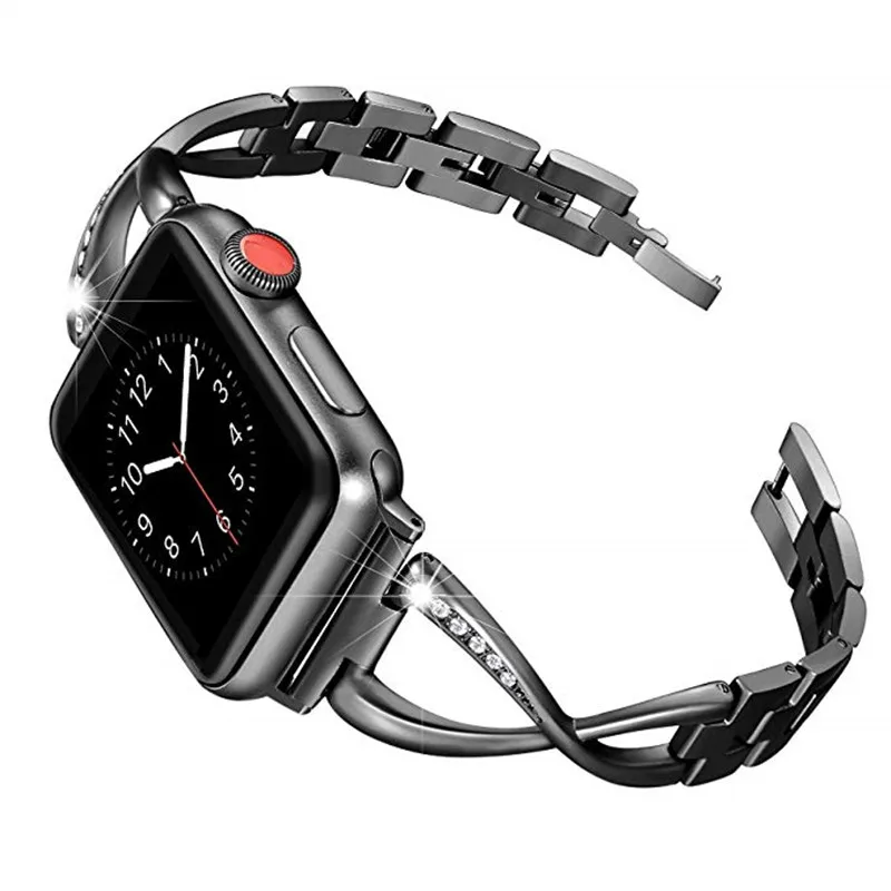Black Розовое золото ремешок для Apple Watch 38/40/42/44 мм Для женщин ремешок для наручных часов Нержавеющая сталь заменить ремешок для наручных часов Iwatch серии 4 3 2 1 - Цвет ремешка: Black