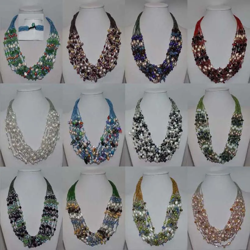 

Handmade 12strds similar mix FW pearl mix beads necklace for party gifts